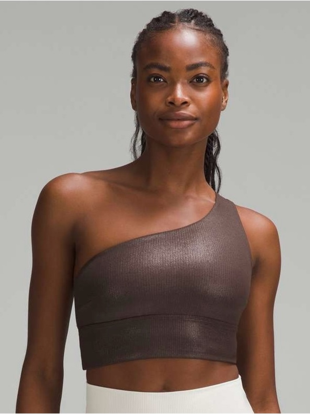 Lululemon Align Asymmetrical Ribbed Bra Shine Espresso One Shoulder Top Size 6